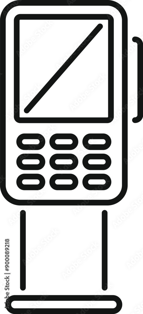 Poster line drawing of a payment terminal standing on a counter, ready to process a transaction