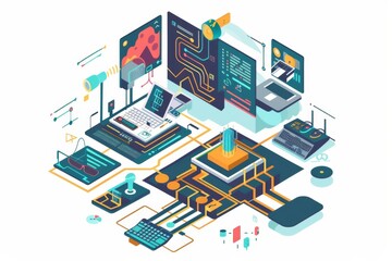 Fototapeta premium Conceptual Technology Flat Illustration created with Generative AI