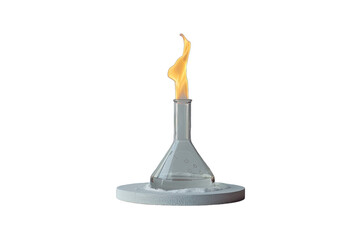 Laboratory Bunsen burner with a vibrant flame isolated on white background, ideal for science and chemistry education and laboratory scenes.