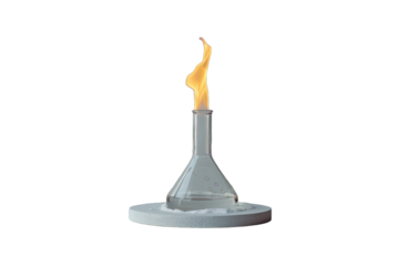 Laboratory Bunsen burner with a vibrant flame isolated on white background, ideal for science and chemistry education and laboratory scenes.