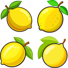 A set of Lemon fruit vector art illustrations