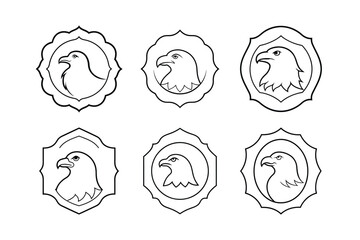 Bald Eagle’s logo set, labeled line art vector design illustration.