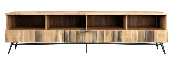 Modern wooden stand furniture decor transparent backgrounds 3d illustration, PNG