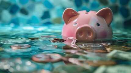 水浸しの豚の貯金箱とお金