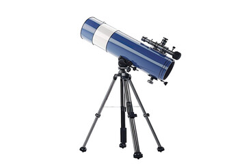 High-quality blue and white telescope on a sturdy tripod, perfect for stargazing and observing celestial objects. Ideal for astronomy enthusiasts.