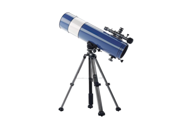 High-quality blue and white telescope on a sturdy tripod, perfect for stargazing and observing celestial objects. Ideal for astronomy enthusiasts.