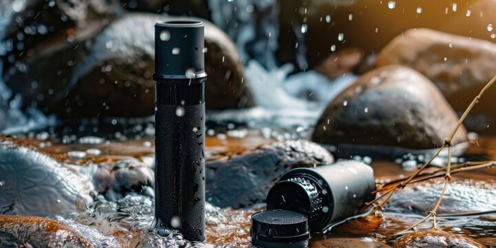 Portable Water Filter: Essential for Pure Hydration Anywhere. Back-to-School Must-Have, Outdoor Adventure Companion, and International Travel Necessity. AI-Generated 4K Illustration for Promoting Heal