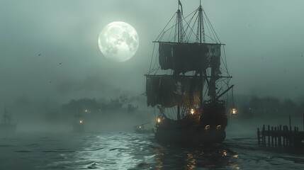 Fototapeta premium Ghost ship in the sea