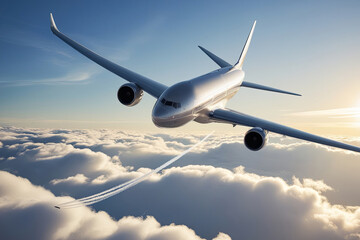 Majestic commercial airliner soaring through cumulus clouds 