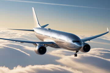 Obraz premium Majestic commercial airliner soaring through cumulus clouds 