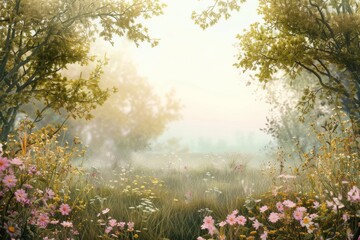 Fototapeta premium Dreamy Meadow with wildflowers, and tall grasses. A tranquil, nature scene.