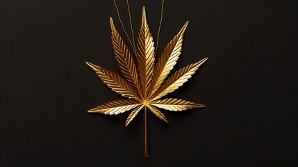 Gold Cannabis Leaf On Black Background Minimalist Art