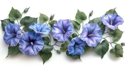 Fototapeta premium Blue Morning Glory Flowers and Vines
