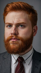 portrait of a white red hair businessman in a business attire suit, entrepreneurship finance innovation and is corporate 