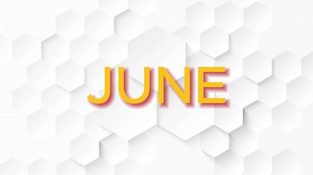 Typewriter June looped vedio on white abstract background in yellow text effect