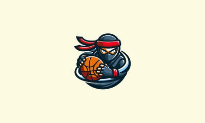 character ninja playing basket ball vector flat design