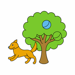 A tree with a dog vector art illustration on white background 