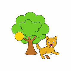 A tree with a dog vector art illustration on white background 
