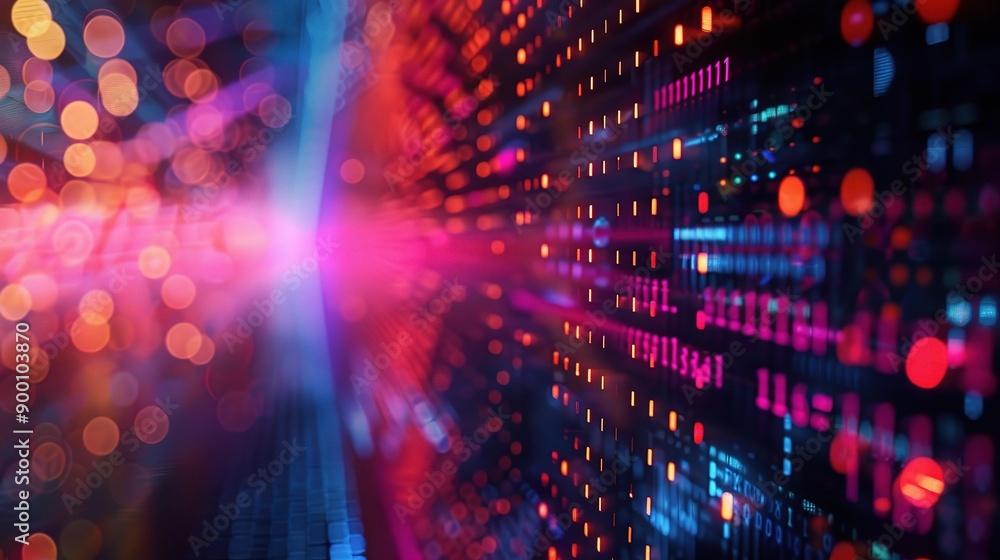 Poster digital aurora: a vibrant, abstract spectacle of data streams, illuminated by a radiant burst of lig