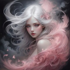 magical smoke swirls around the stage. A girl's figure appears in the midst of this fog