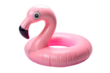 Pink flamingo inflatable pool ring isolated on a transparent background.






