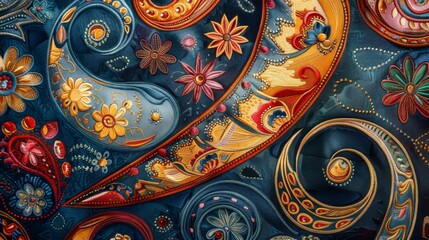 Paisley Fabric Design : A detailed paisley pattern with intricate shapes and vibrant colors