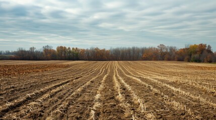 Fields with trees in the distance horizontal with empty space