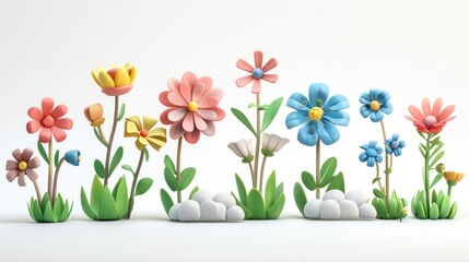 Obraz premium A row of colorful flowers are arranged in a line