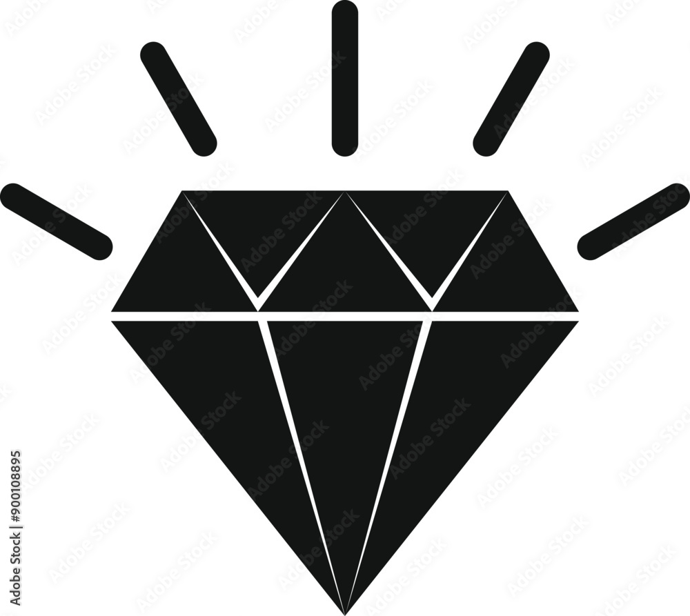 Poster black diamond shining with rays icon in simple style isolated on white background