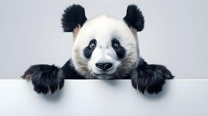 Cute Panda Looking Over a Blank Sign