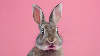 Fototapeta premium Cute Bunny Portrait on Pink Background