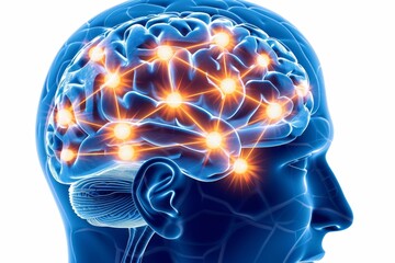 Fototapeta premium Digital rendering of a brain with glowing neural connections symbolizing cognitive processes and technology