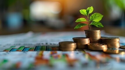 A young plant representing financial growth is seen emerging from a stack of coins against a hazy background. Along with the return on stocks and mutual funds, interest rates are still rising.