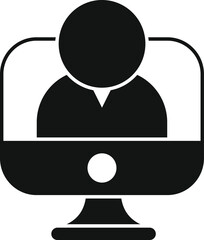 Solid icon of a businessman attending an online meeting on a computer