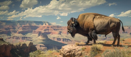 Photo of an American bison in the Grand Canyon, Southeastern US