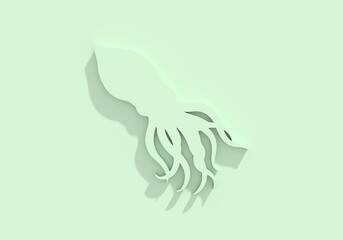 Squid with tentacles. Cartoon sea and ocean animal. Cute giant kraken monster of fantasy story, cartoon creepy underwater cuttlefish. Emblem for the menu of the seafood market or restaurant. 3D render