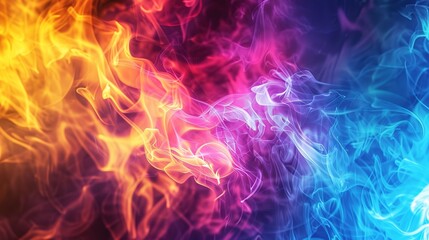 Fototapeta premium Dynamic Flame Effect Background in Magenta, Cyan, and Yellow Hues, Creating a Vibrant and Energetic Visual Display