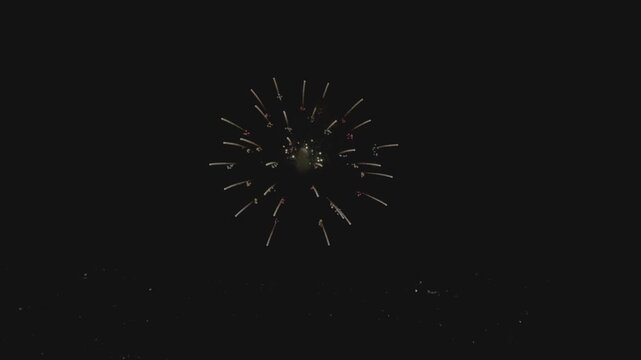 Slow motion fireworks illuminating night sky at japanese summer (Hanabi) festival. LOG Footage. F-Log2, 24P, MOVH.265 All-I 4:2:2 10bit 360Mbps.