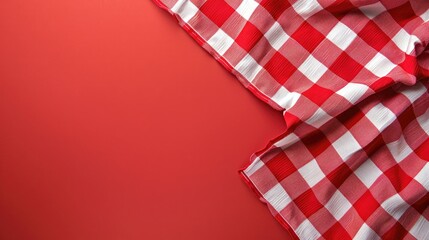 Fototapeta premium Checkered tablecloth in red color with space for text