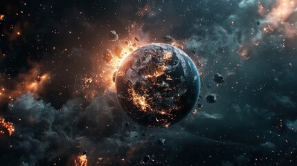 Obraz premium Exploding planet Earth on the space view