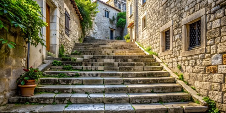 Photo of old stone stairs Benkovac Croatia AI-Generated Content