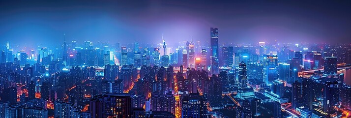 Obraz premium Night View of a Cityscape with Buildings and Lights - Photo