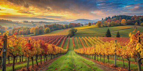 Fototapeta premium Autumn landscape featuring a beautiful vineyard in colorful fall foliage, autumn, landscape, vineyard, fall, foliage