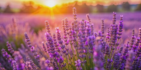 A close-up of a vibrant lavender field under the sunlight , lavender, purple, flowers, plant, nature, garden, fragrant, aroma