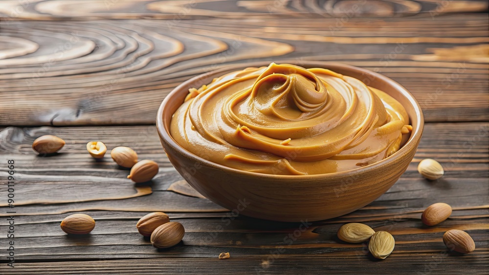 Poster Creamy peanut butter in a bowl with a smooth texture and rich flavor , creamy, nutty, spread, ingredient, snack, delicious