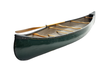 High-quality image of a traditional green canoe isolated on a white background, perfect for adventure and outdoor activities themes.