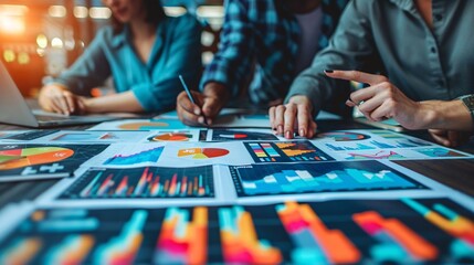 A group of colleagues discussing digital marketing trends and data