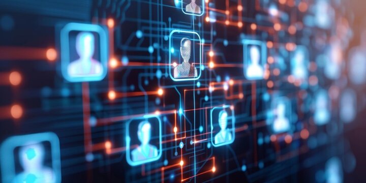 Abstract digital network with connected profiles.