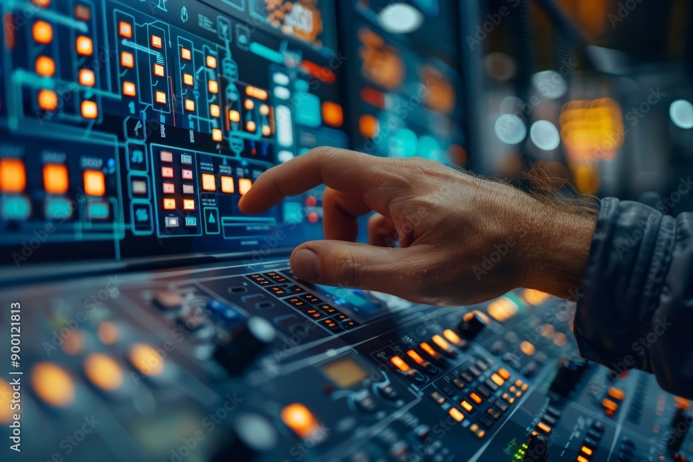 Aufkleber engineer adjusting advanced digital control panel in high-tech environment