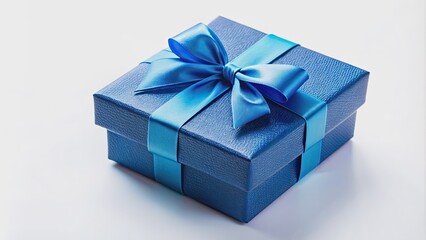 Blue gift box with a bow on a white background, present, surprise, celebration, holidays, wrapping, ribbon